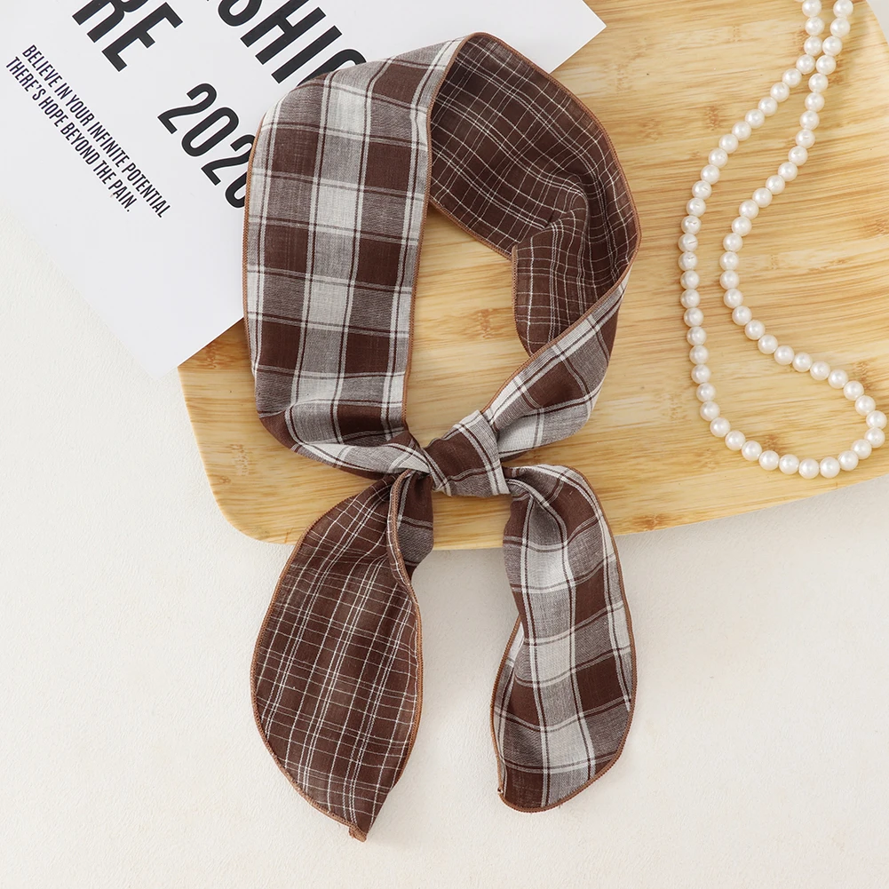 British Cotton Skinny Plaid Scarf Fashionable Outfit Hairband Necktie Scarf Small Shawl Headscarf Neck Protection Scarf 11X120cm