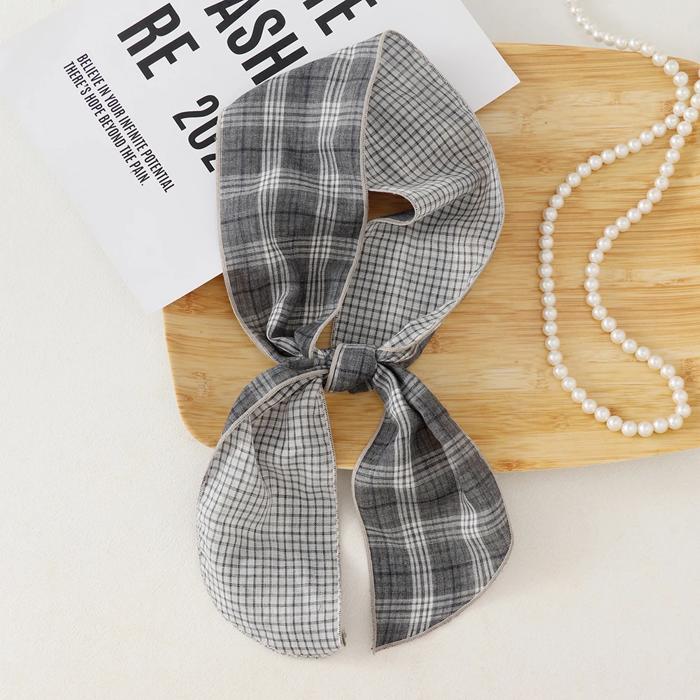 British Cotton Skinny Plaid Scarf Fashionable Outfit Hairband Necktie Scarf Small Shawl Headscarf Neck Protection Scarf 11X120cm