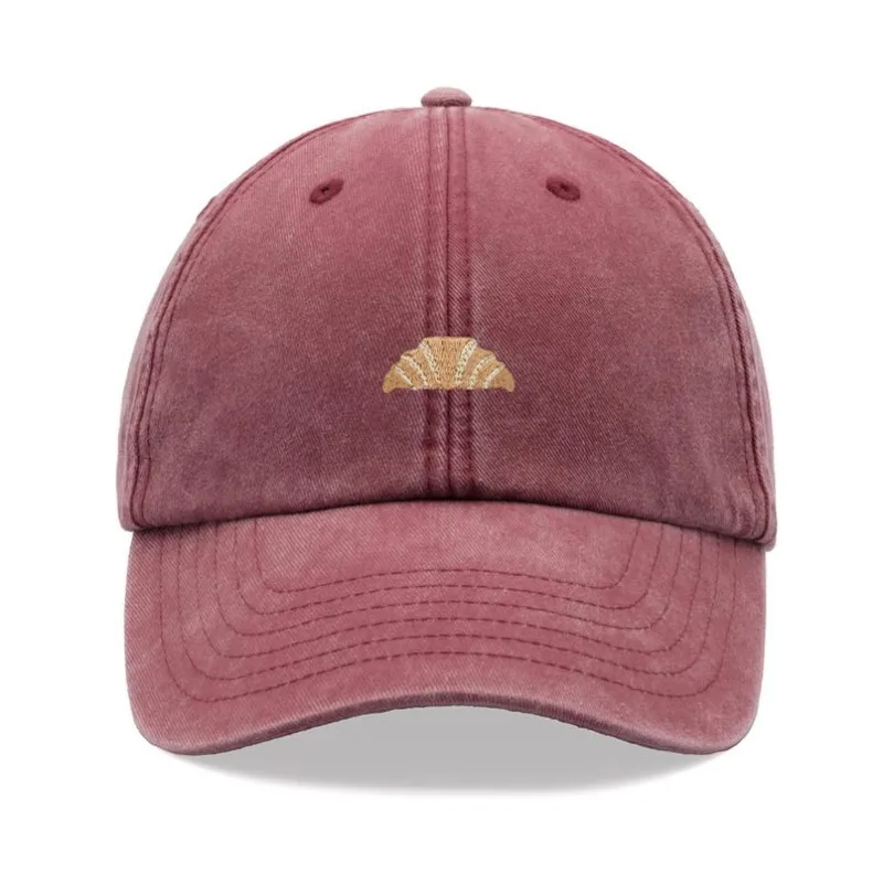 1pc Croissant Printing Retro Baseball Caps for Men,outdoor Leisure Washed Adjustable Dad Hat Faded Sports Sun Tralve Dailywear