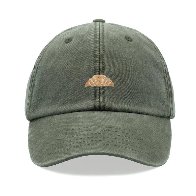 1pc Croissant Printing Retro Baseball Caps for Men,outdoor Leisure Washed Adjustable Dad Hat Faded Sports Sun Tralve Dailywear