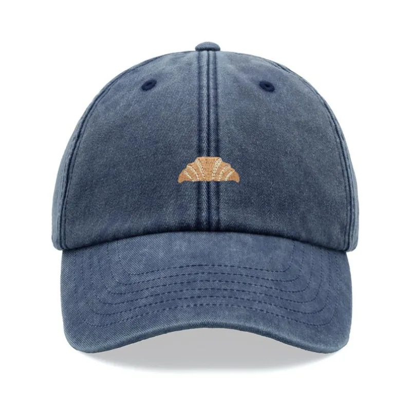 1pc Croissant Printing Retro Baseball Caps for Men,outdoor Leisure Washed Adjustable Dad Hat Faded Sports Sun Tralve Dailywear