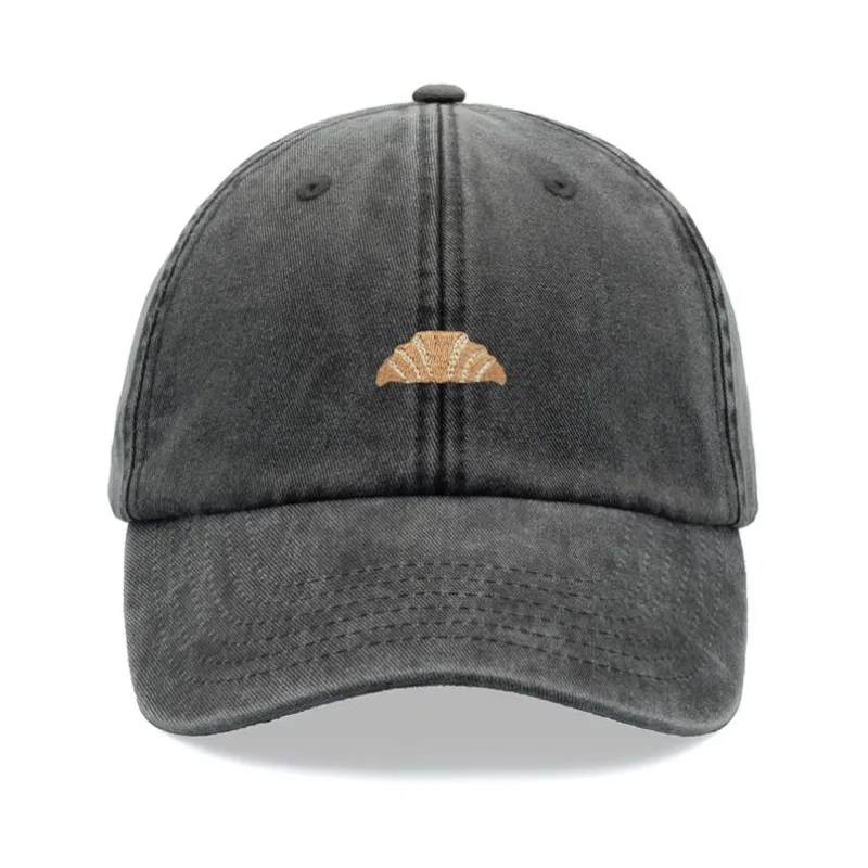 1pc Croissant Printing Retro Baseball Caps for Men,outdoor Leisure Washed Adjustable Dad Hat Faded Sports Sun Tralve Dailywear