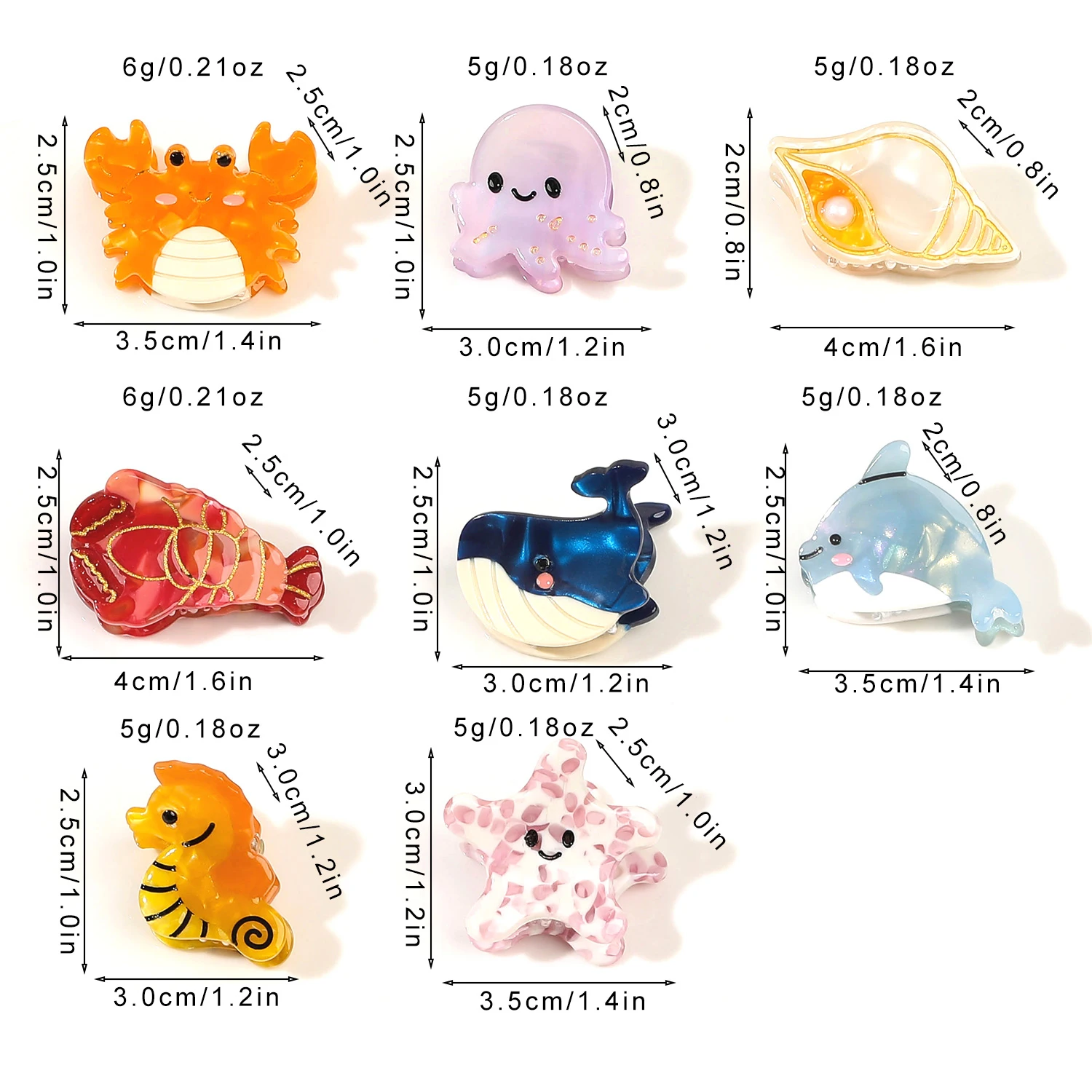 Small Delicate Cute Lovely Acetate Hair Clips Cartoon Whale Seahorse Crab Starfish Hairpins Side Bangs Women Hair Accessories