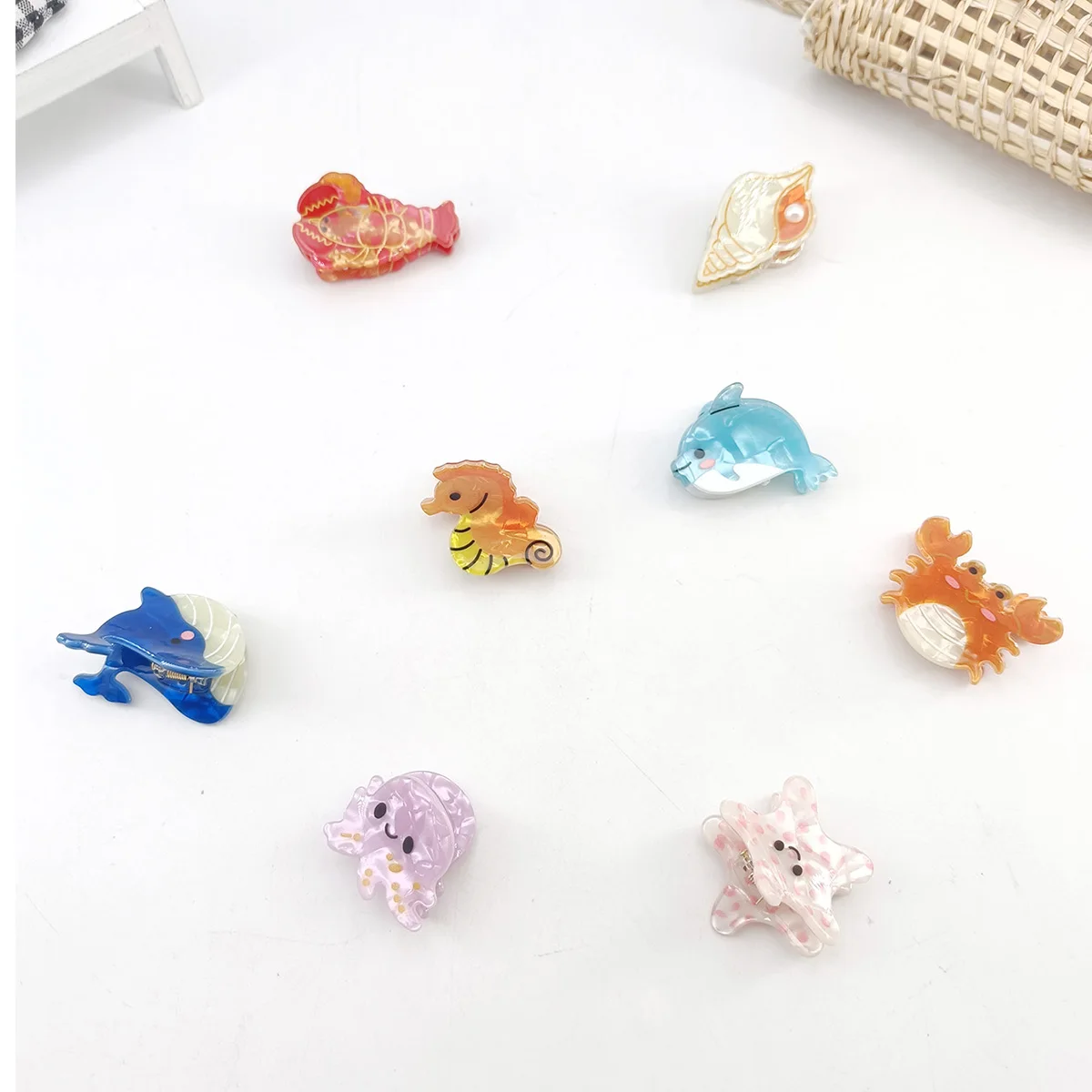 Small Delicate Cute Lovely Acetate Hair Clips Cartoon Whale Seahorse Crab Starfish Hairpins Side Bangs Women Hair Accessories