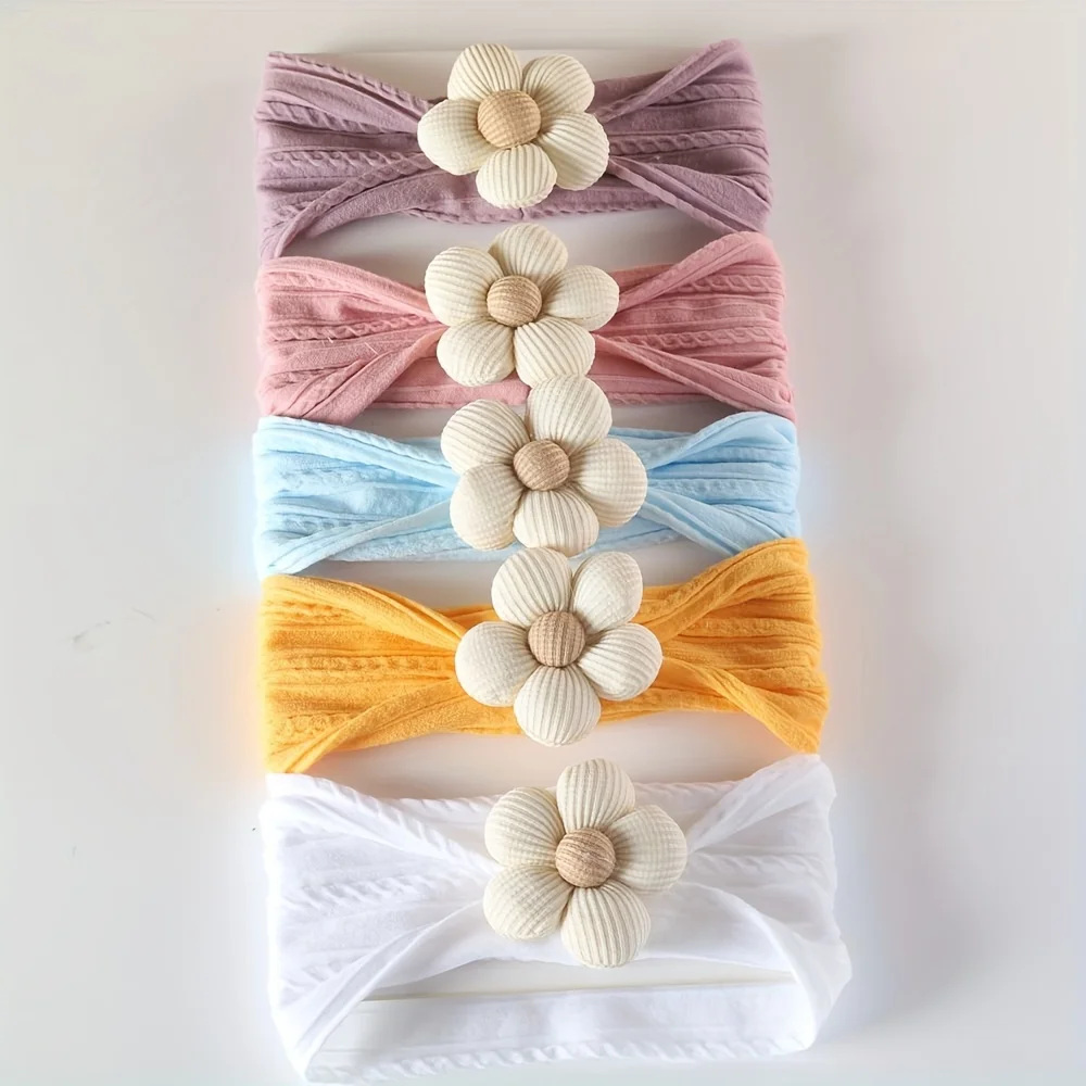 5pcs/lot Hair Bows Nylon Headbands Baby Girls Kids Soft Bows Knot Turban Hair Bands Baby Hair Accessories Children Headwear