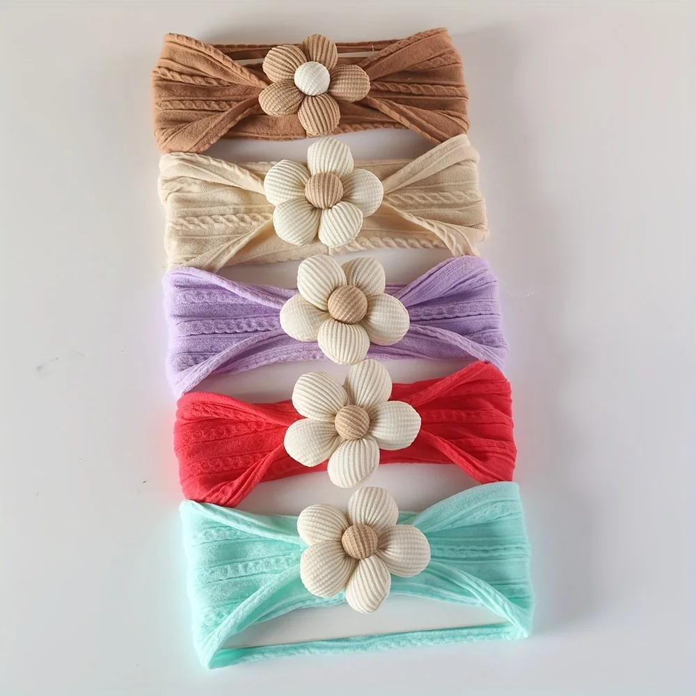 5pcs/lot Hair Bows Nylon Headbands Baby Girls Kids Soft Bows Knot Turban Hair Bands Baby Hair Accessories Children Headwear
