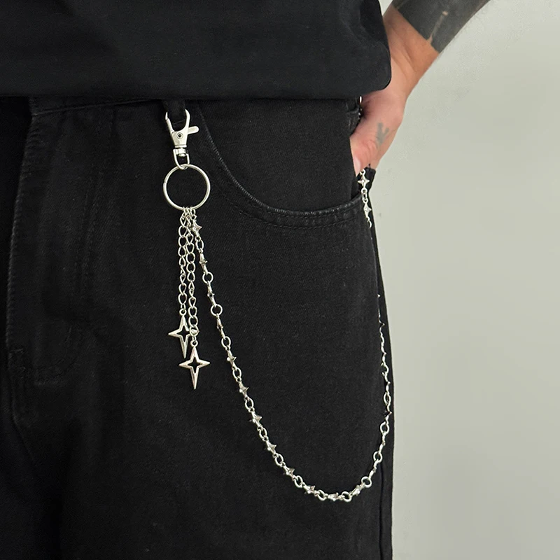 ♥Silver Star Pendant Pants Chain | Edgy Streetwear Waist Chain For Jeans & Casual Outfits