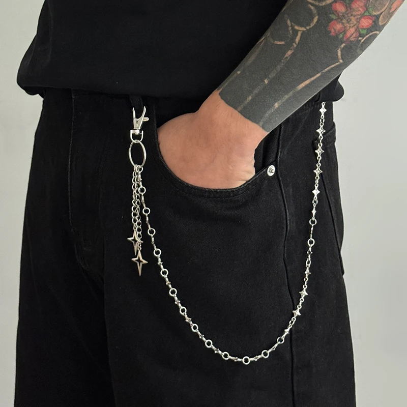 ♥Silver Star Pendant Pants Chain | Edgy Streetwear Waist Chain For Jeans & Casual Outfits