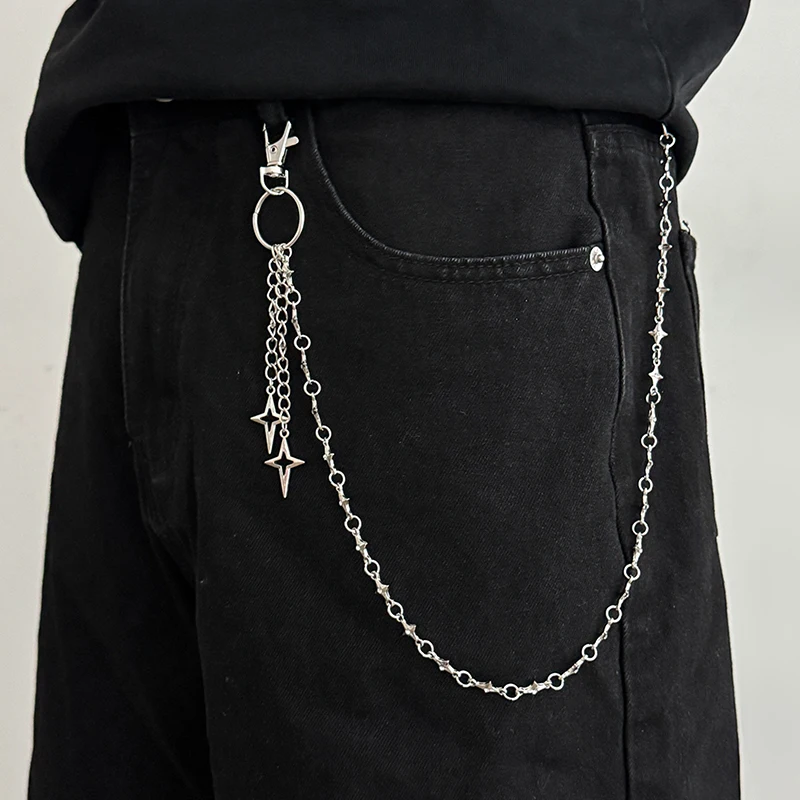 ♥Silver Star Pendant Pants Chain | Edgy Streetwear Waist Chain For Jeans & Casual Outfits