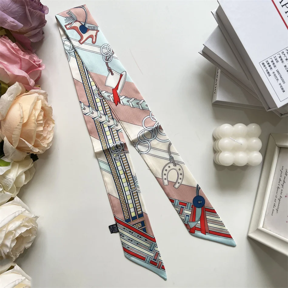 New Long Small Silk Scarf Headband Women's Double-sided Elegant Binding Strap Streamer Small Scarf Gift Ribbon Silk Scarf