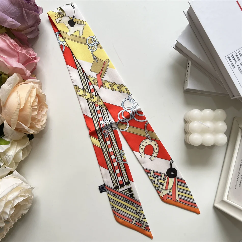 New Long Small Silk Scarf Headband Women's Double-sided Elegant Binding Strap Streamer Small Scarf Gift Ribbon Silk Scarf