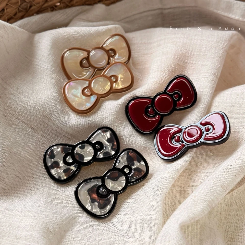 Korean New Trend Alloy Resin Colored Bow Hair Clip Student Party Side Clip Women's Kawaii Duckbill Hair Clip Gifts Accessories
