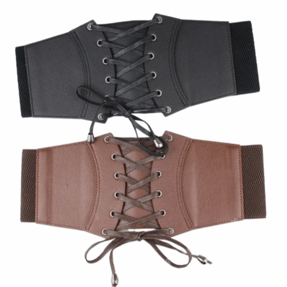 Gothic Spicy Girl PU Leather Corset Solid Color Elastic Wide Belt Slimming Waistband Western Cowboy Belt Ladies