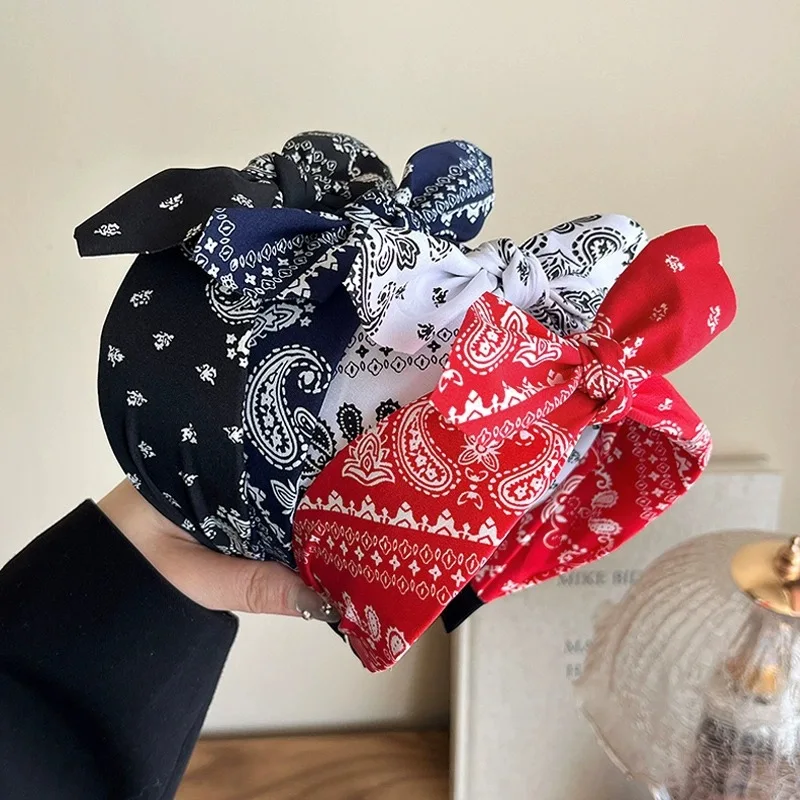 1/2pcs Elegant Fabric Wide Cashew Print Headband for Woman Bohemian Style Daily Wear Hair Band Fashion Girl Wash Face Hair Hoop