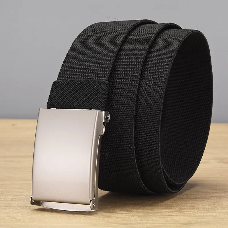 Popular smooth buckle nylon belt, woven elastic waistband, tactical outdoor military training men's jeans, versatile belt