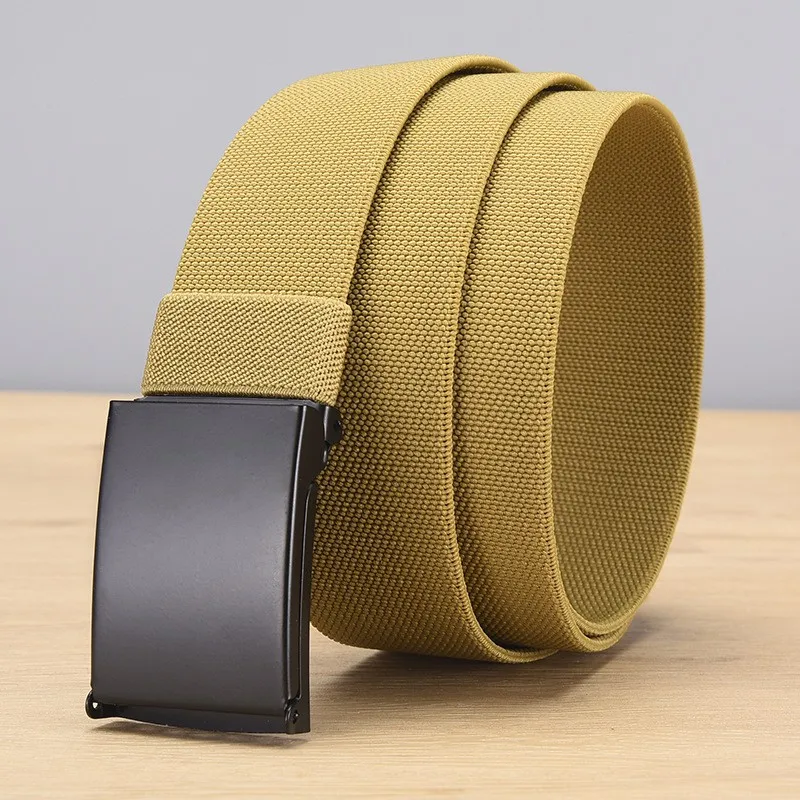 Popular smooth buckle nylon belt, woven elastic waistband, tactical outdoor military training men's jeans, versatile belt