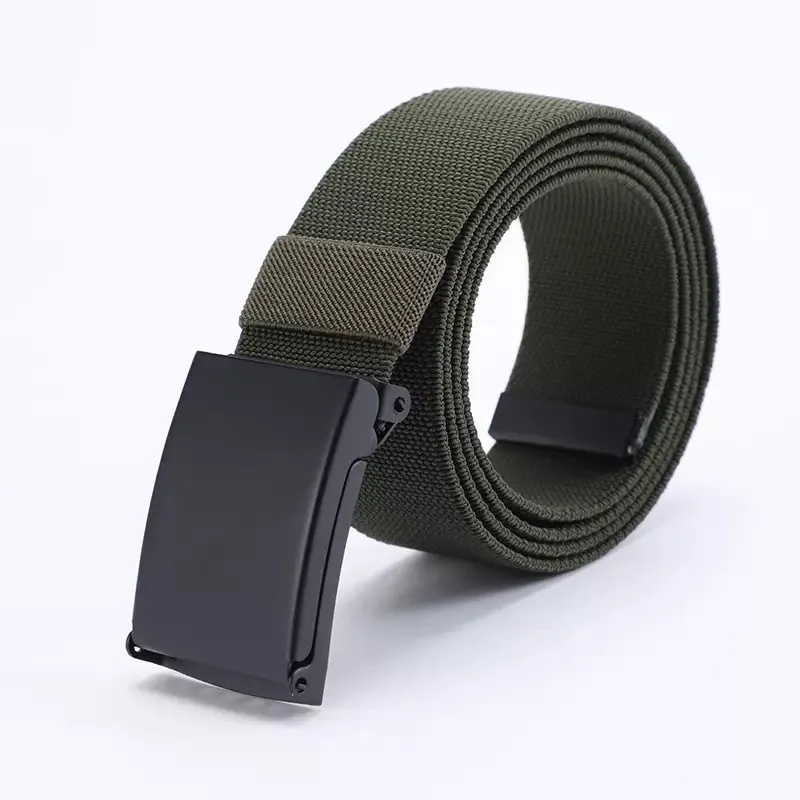 Popular smooth buckle nylon belt, woven elastic waistband, tactical outdoor military training men's jeans, versatile belt
