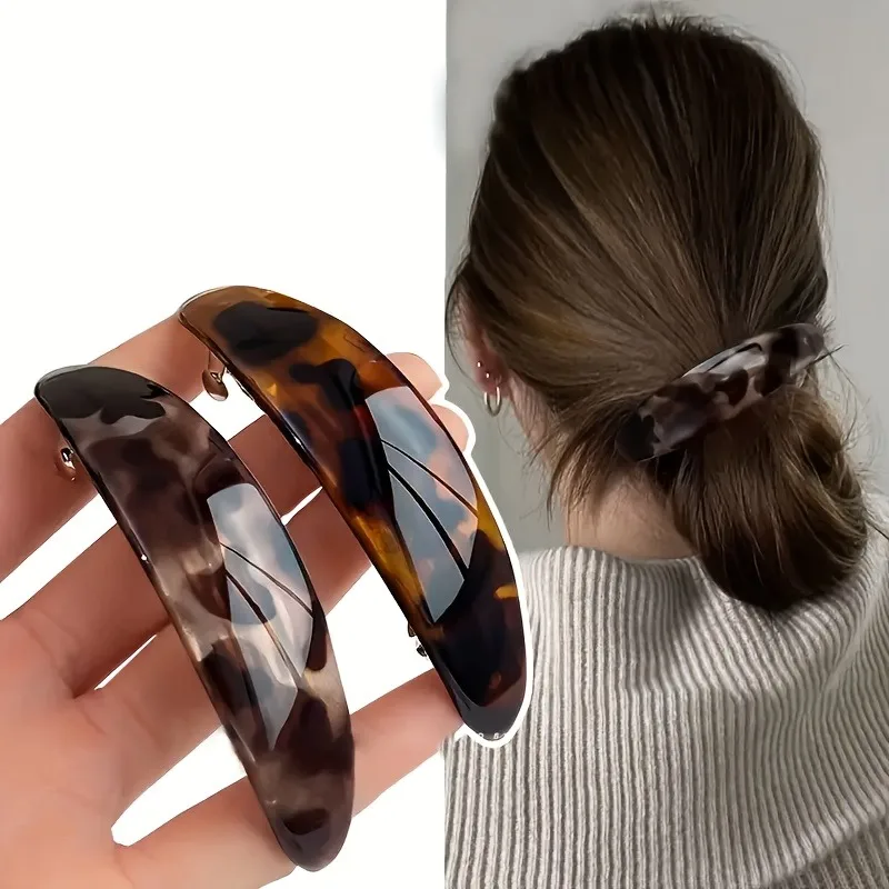 Retro Tortoiseshell Leopard Print Hair Clip Curved Temperament Full Hair Clip at Back of Head Vacation Daily Hair Accessory