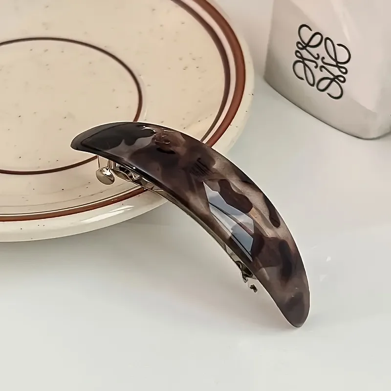 Retro Tortoiseshell Leopard Print Hair Clip Curved Temperament Full Hair Clip at Back of Head Vacation Daily Hair Accessory