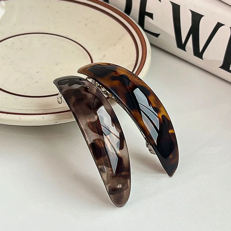 Retro Tortoiseshell Leopard Print Hair Clip Curved Temperament Full Hair Clip at Back of Head Vacation Daily Hair Accessory