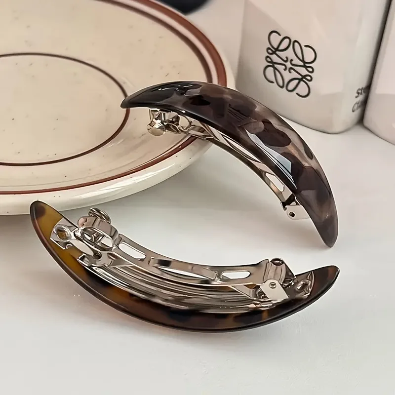 Retro Tortoiseshell Leopard Print Hair Clip Curved Temperament Full Hair Clip at Back of Head Vacation Daily Hair Accessory