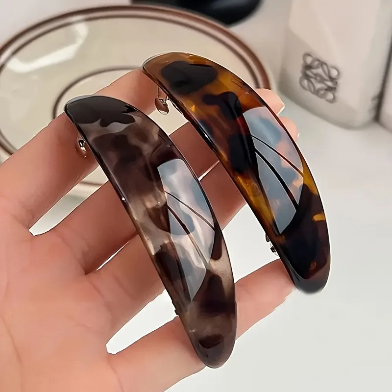 Retro Tortoiseshell Leopard Print Hair Clip Curved Temperament Full Hair Clip at Back of Head Vacation Daily Hair Accessory