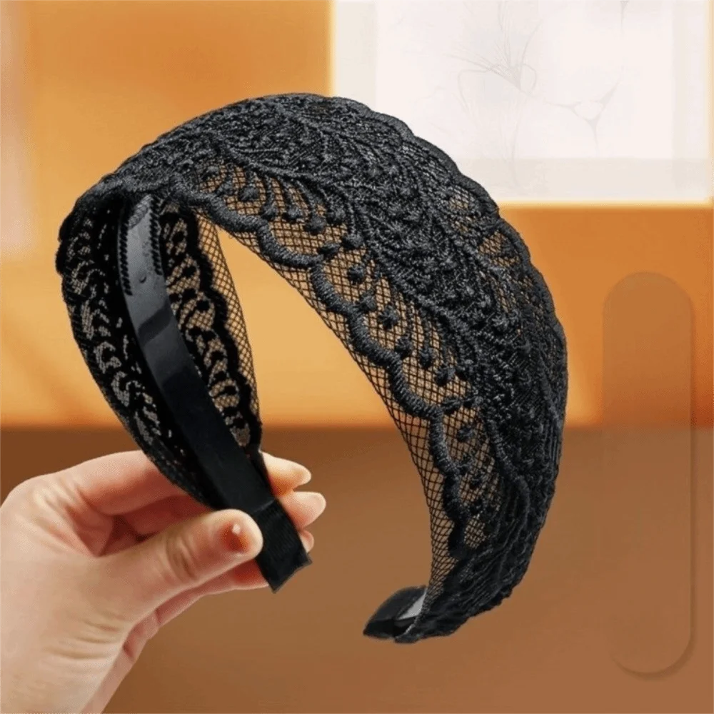 Fashion Vintage Lace Hair Hoop Anti Slip Hollow Lace Hairband Head Wrap Hair Accessories Elegant Women's Wide Headband Daily Use
