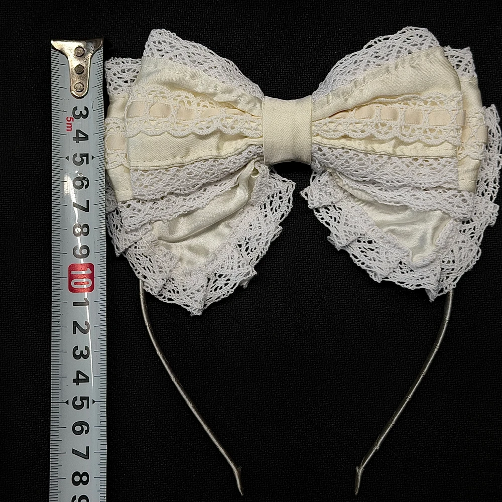 White Bow Lace Headband Sweet and Cute French Retro Headband Lolita Style Photo Prop Hair Accessory Suitable for Women and Girls