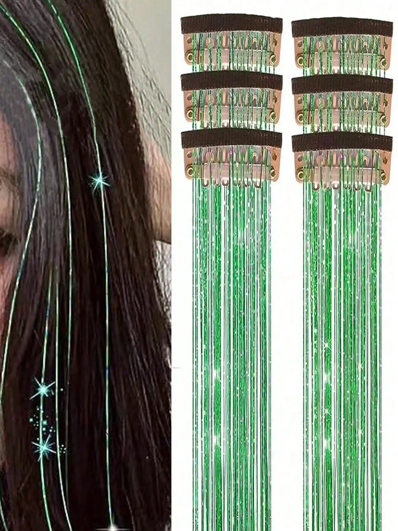 1/6 Pcs Women's Fashion Glitter Multicolor Hair Clips with Wig Strands, Perfect for Parties & Festivals