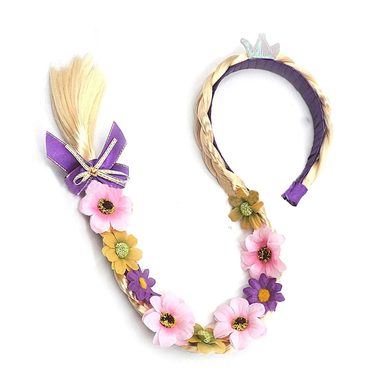 Princess Dress up Wigs, Princess Rapunzel Or Elsa Snowflake Long Braided Wig Headbands Adorn for Girls Costume Accessories