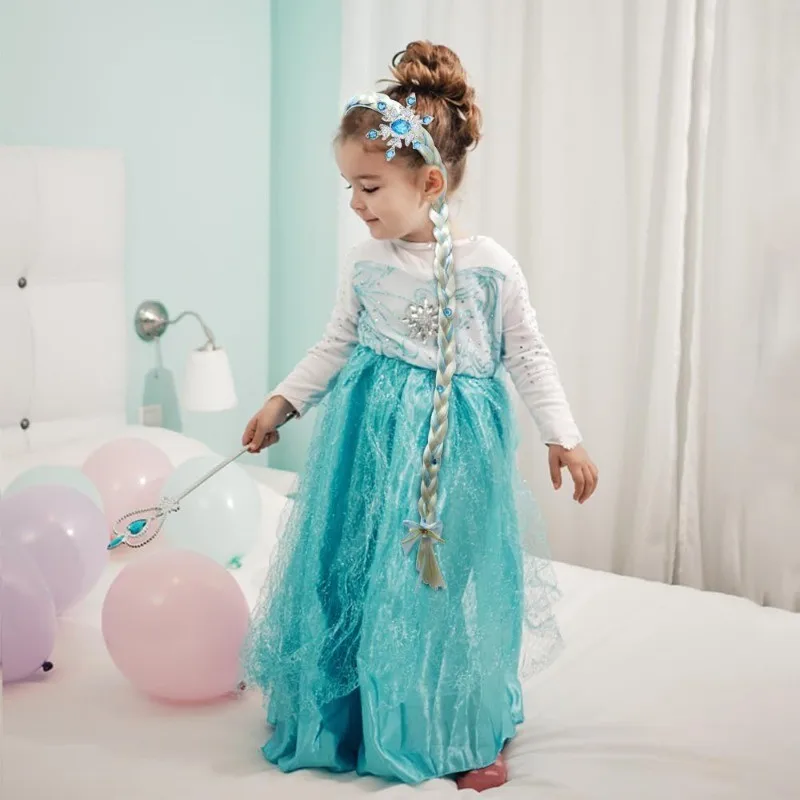Princess Dress up Wigs, Princess Rapunzel Or Elsa Snowflake Long Braided Wig Headbands Adorn for Girls Costume Accessories