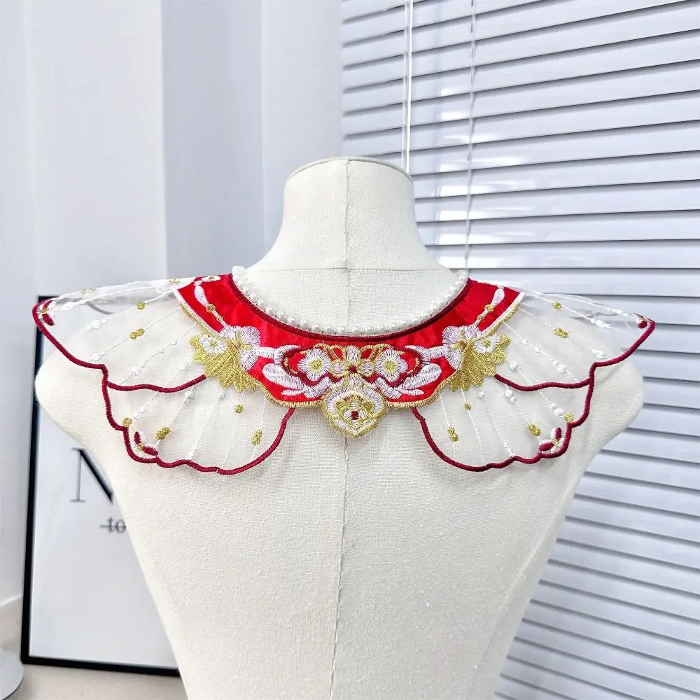 Embroidery Decoration Hanfu Shawl Butterfly Traditional False Floral Yunjian Pearl Round Neck Kids Shirt False Collar