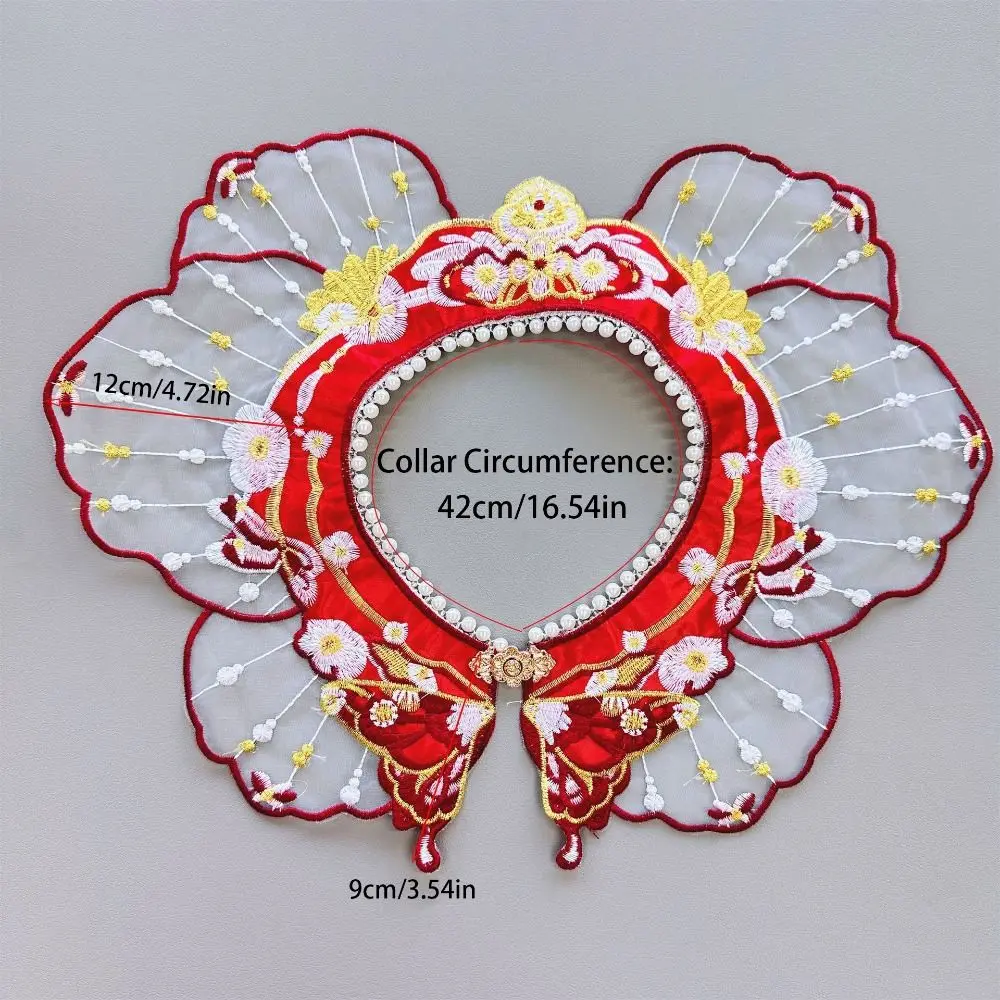 Embroidery Decoration Hanfu Shawl Butterfly Traditional False Floral Yunjian Pearl Round Neck Kids Shirt False Collar