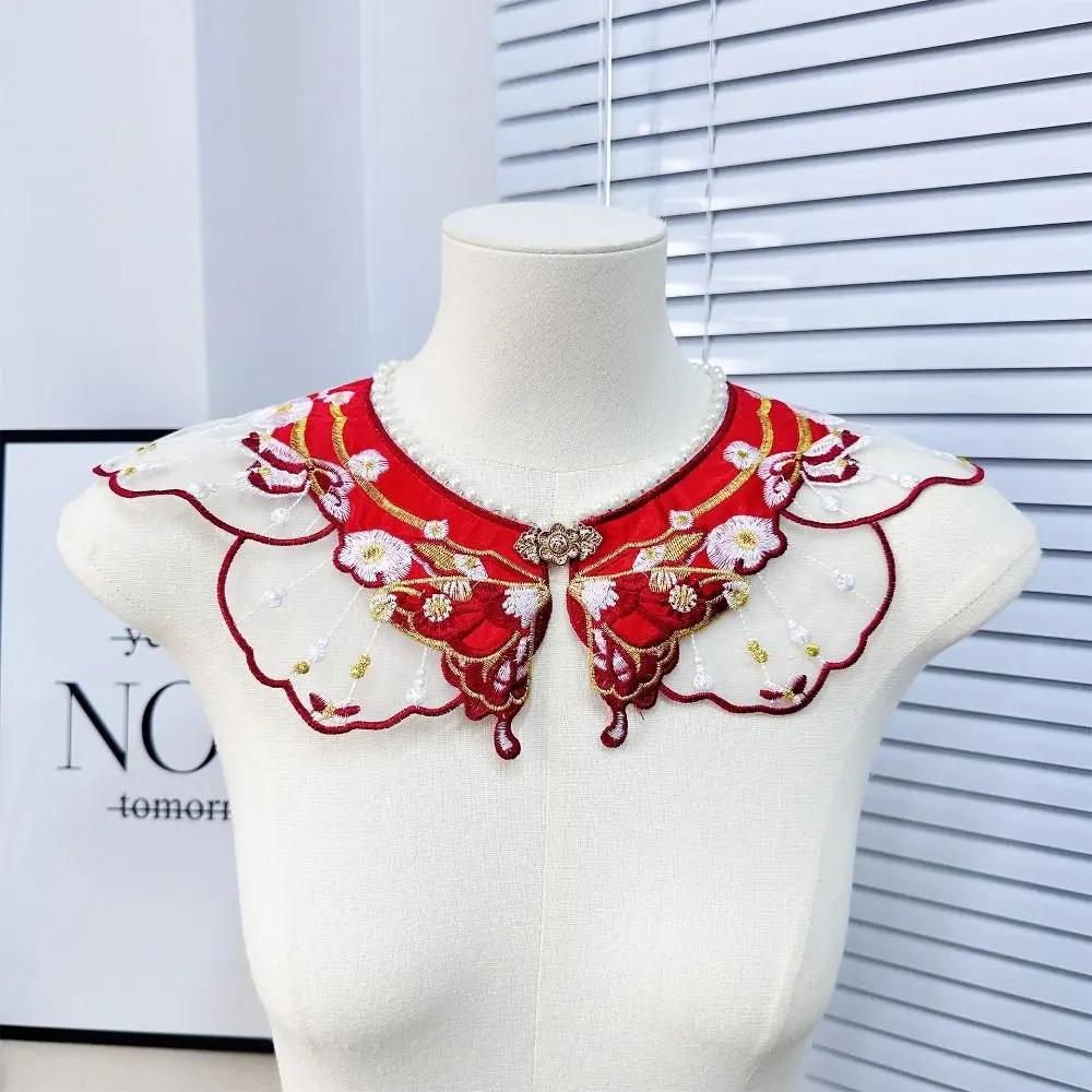 Embroidery Decoration Hanfu Shawl Butterfly Traditional False Floral Yunjian Pearl Round Neck Kids Shirt False Collar