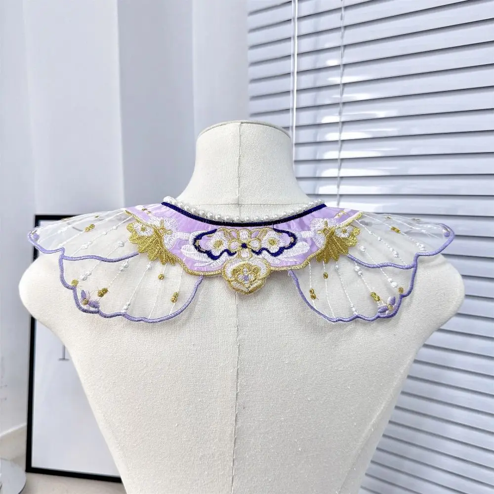 Embroidery Decoration Hanfu Shawl Butterfly Traditional False Floral Yunjian Pearl Round Neck Kids Shirt False Collar