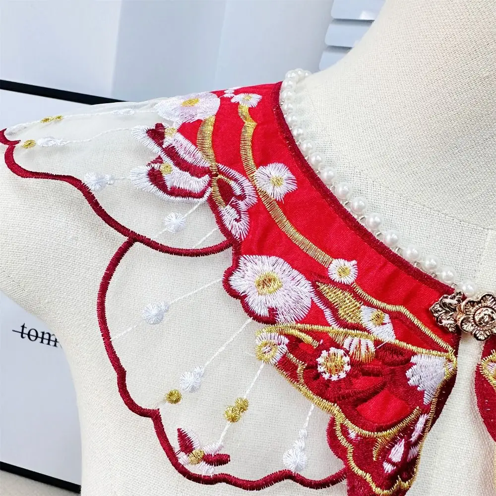 Embroidery Decoration Hanfu Shawl Butterfly Traditional False Floral Yunjian Pearl Round Neck Kids Shirt False Collar