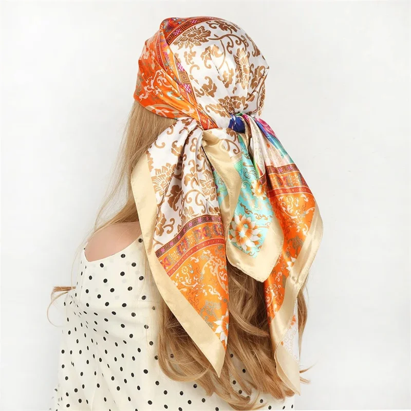 90*90cm Silk Satin Hijabs for Women Luxury Square HeadScarf Satin Bandana Cheveux Soft Neckerchief Hijab Hair Scarves 2026