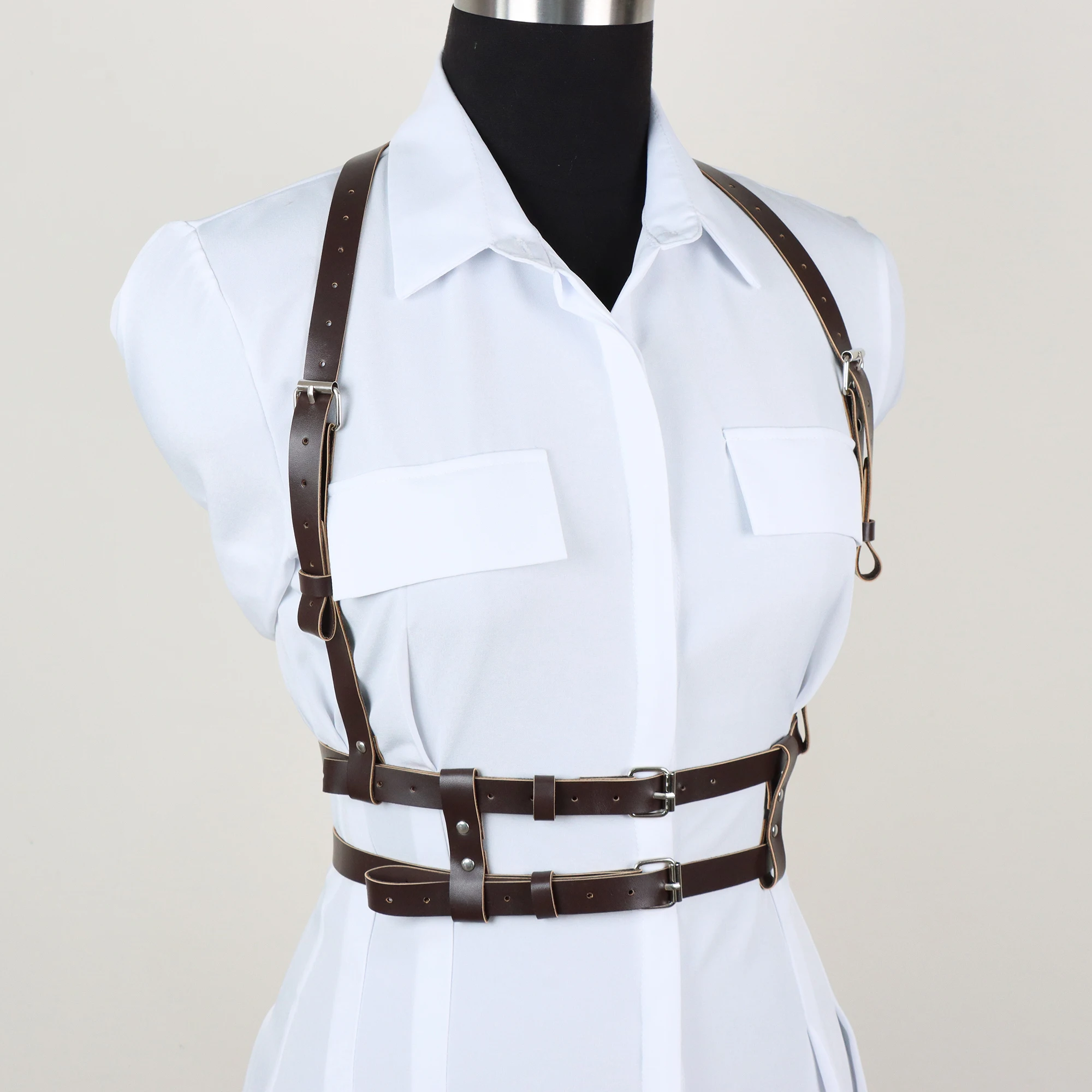 PU Women'S Chest Harness Belt, Punk Style PU Corset Belt, Black Harness Belt, Gothic Style PU Belt