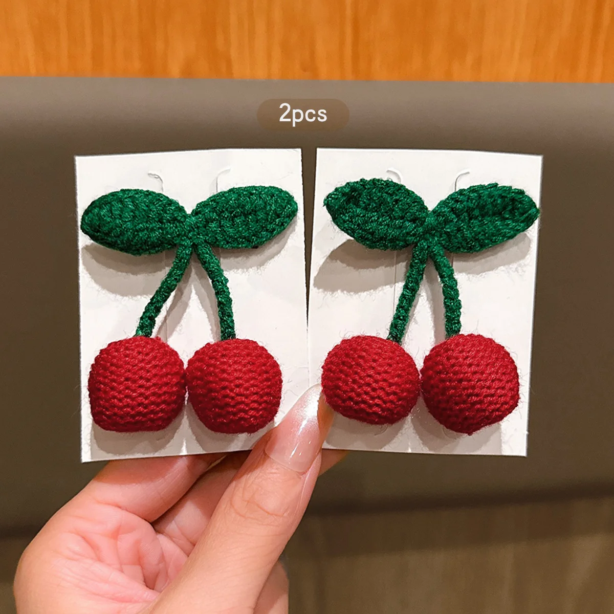 2 knitted red cherry sweet versatile hair clips suitable for daily hair accessories