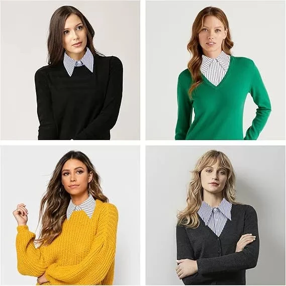 Botvotee Striped Fake Collar Detachable Dickey Collar Blouse Half Shirts Peter Pan Faux False Collar for Women & Girls Favors