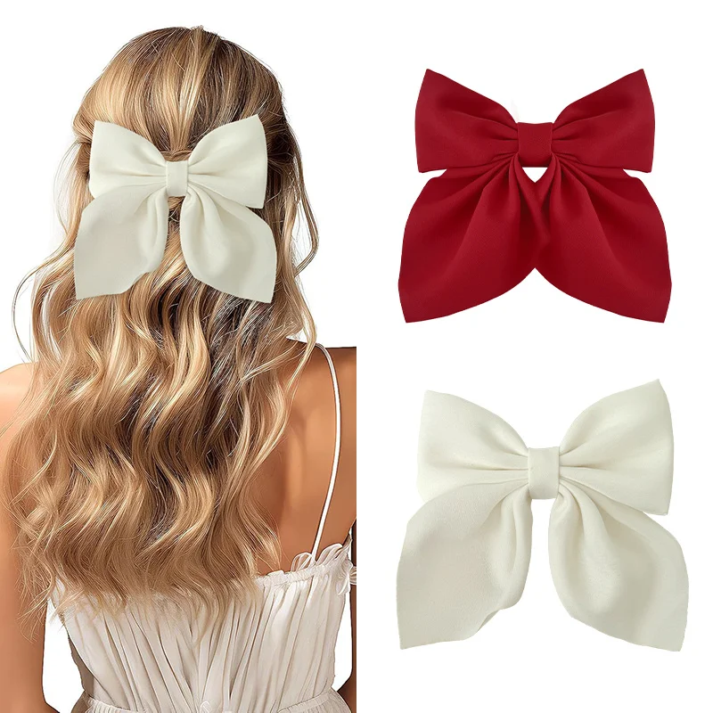 2/3/4/5pcs Girls Fashion Colors Short Bow Hair Clips, Soft Classic-Tailed Bow Hairpins, Vintage Metal Hair Clip Silk Headband, E