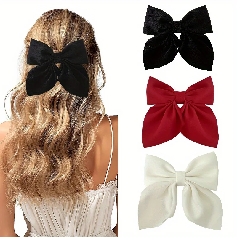 2/3/4/5pcs Girls Fashion Colors Short Bow Hair Clips, Soft Classic-Tailed Bow Hairpins, Vintage Metal Hair Clip Silk Headband, E