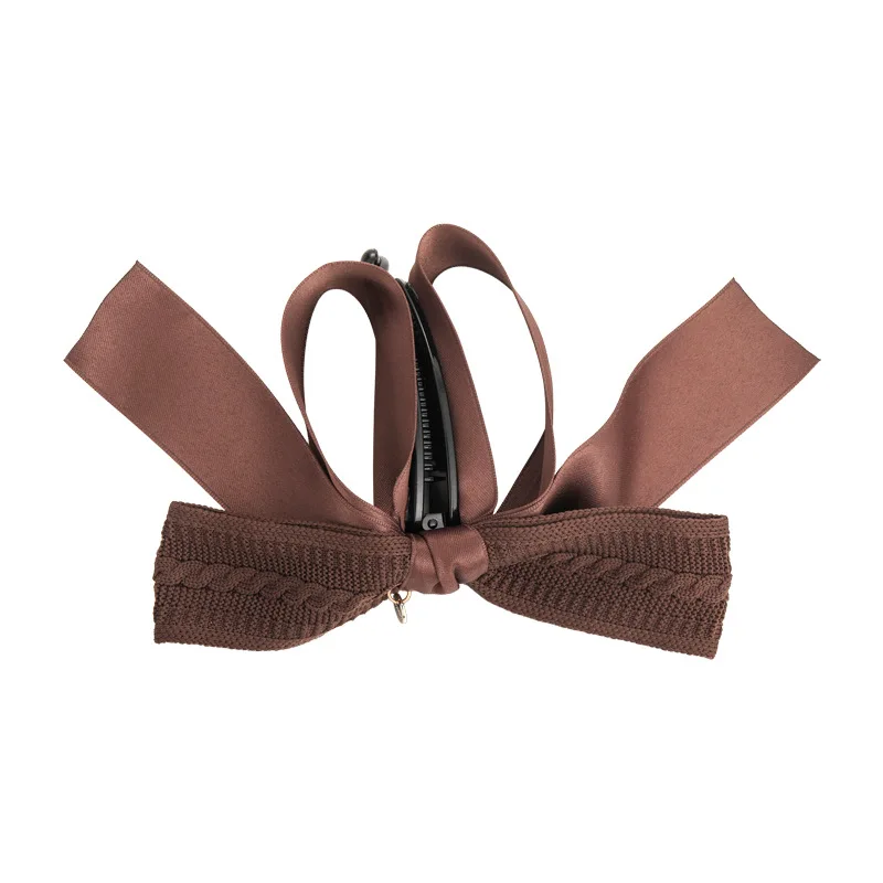 Autumn-Winter Melange~Retro Knit Bow Banana Clip for Women Large Size Anti-Slip High Ponytail Twist Hair Clip