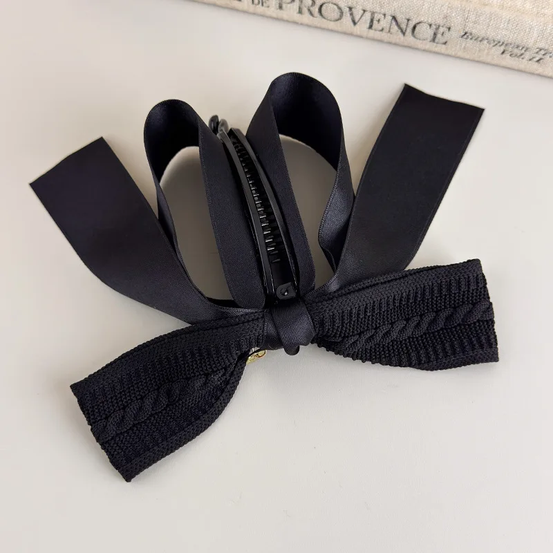 Autumn-Winter Melange~Retro Knit Bow Banana Clip for Women Large Size Anti-Slip High Ponytail Twist Hair Clip