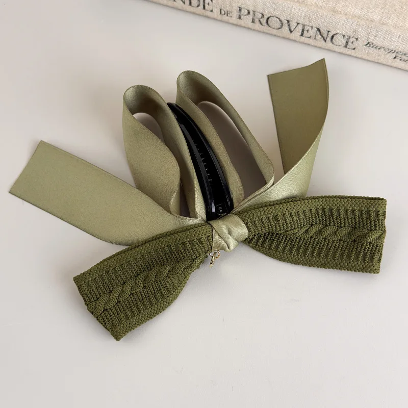Autumn-Winter Melange~Retro Knit Bow Banana Clip for Women Large Size Anti-Slip High Ponytail Twist Hair Clip