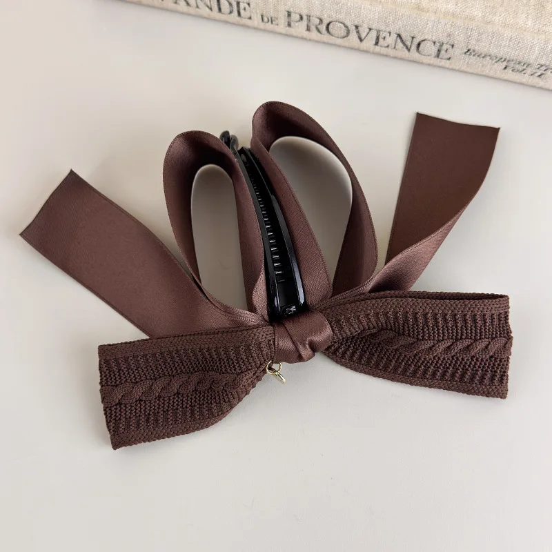 Autumn-Winter Melange~Retro Knit Bow Banana Clip for Women Large Size Anti-Slip High Ponytail Twist Hair Clip