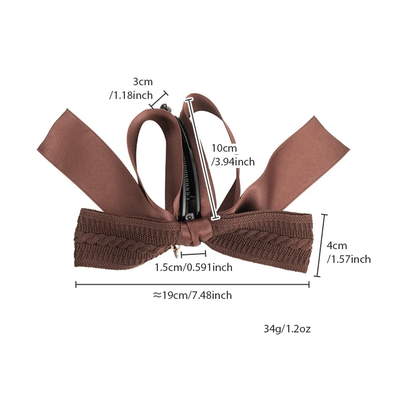 Autumn-Winter Melange~Retro Knit Bow Banana Clip for Women Large Size Anti-Slip High Ponytail Twist Hair Clip