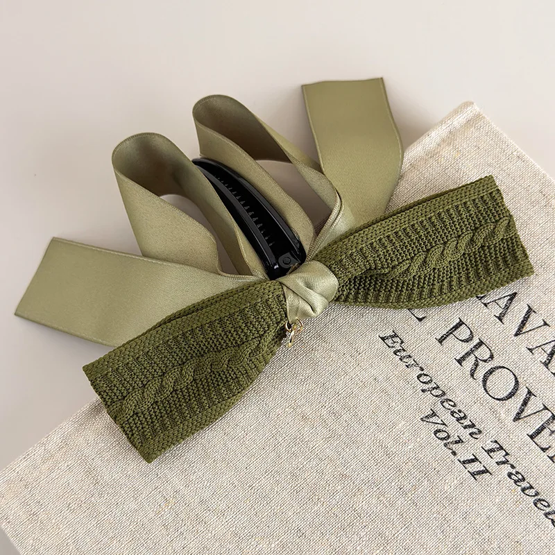 Autumn-Winter Melange~Retro Knit Bow Banana Clip for Women Large Size Anti-Slip High Ponytail Twist Hair Clip
