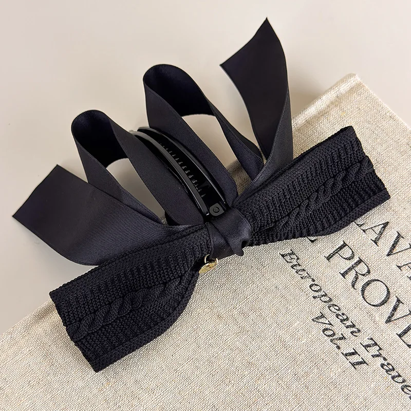 Autumn-Winter Melange~Retro Knit Bow Banana Clip for Women Large Size Anti-Slip High Ponytail Twist Hair Clip