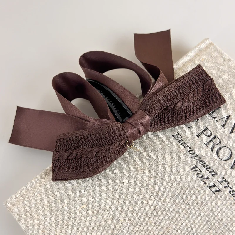 Autumn-Winter Melange~Retro Knit Bow Banana Clip for Women Large Size Anti-Slip High Ponytail Twist Hair Clip